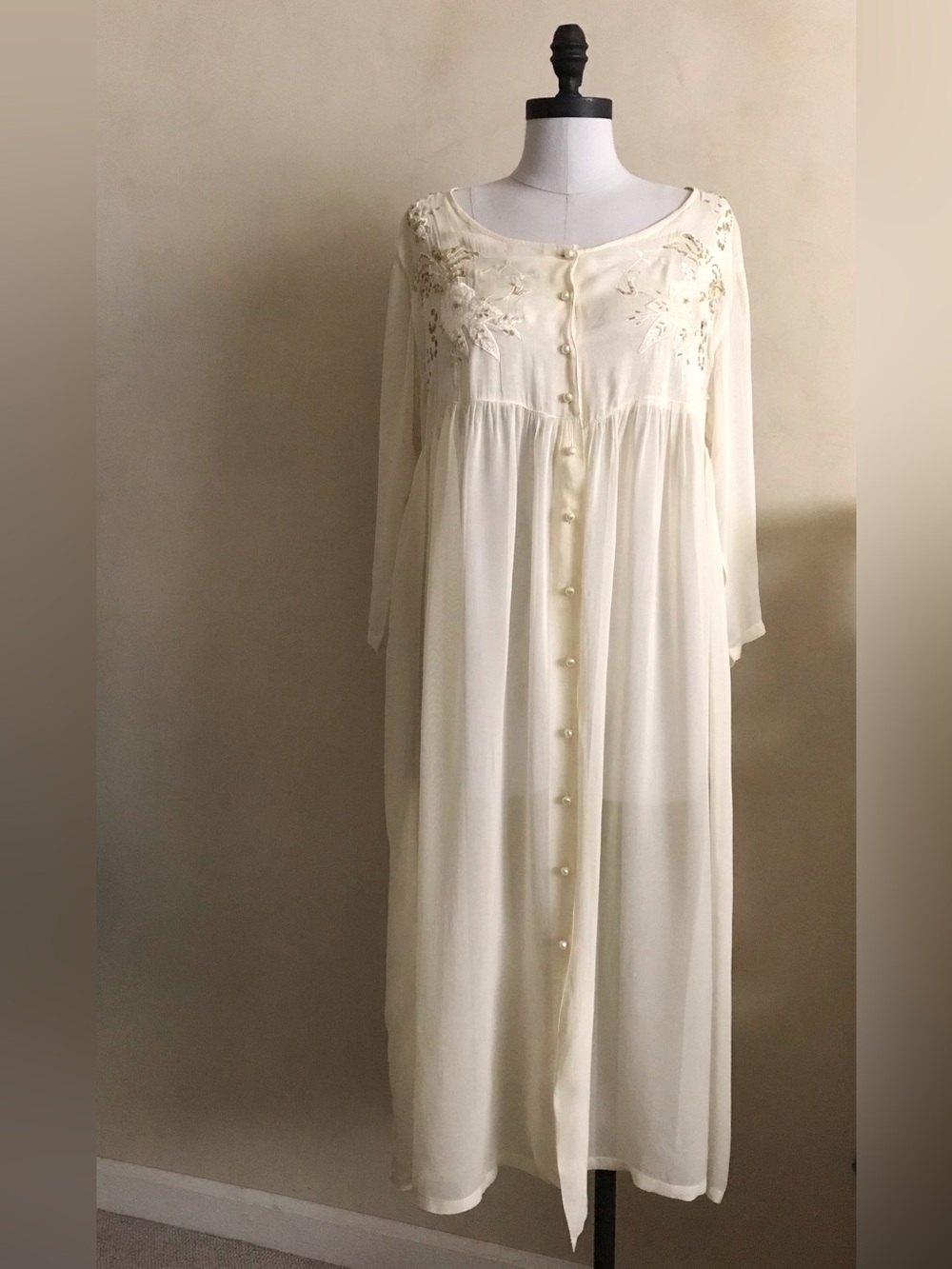 Papillon Ivory Sheer Embroidered Nightgown Coverup Dress